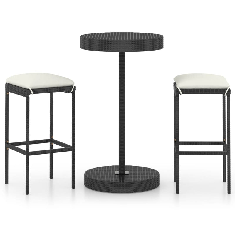3 Piece Garden Bar Set with Cushions Poly Rattan Black Payday Deals
