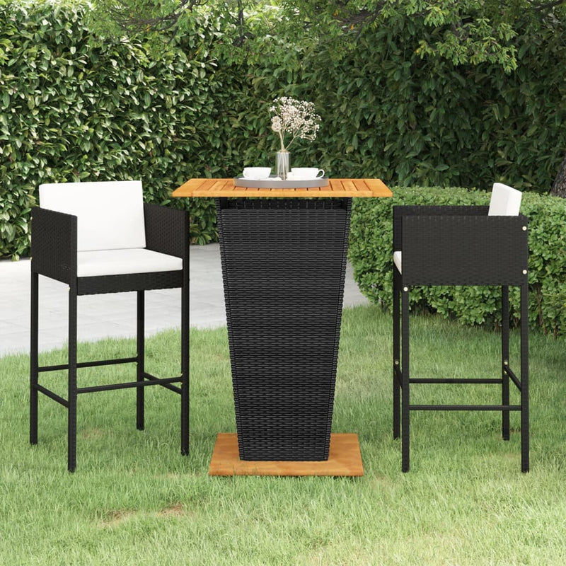 3 Piece Garden Bar Set with Cushions Poly Rattan Black Payday Deals