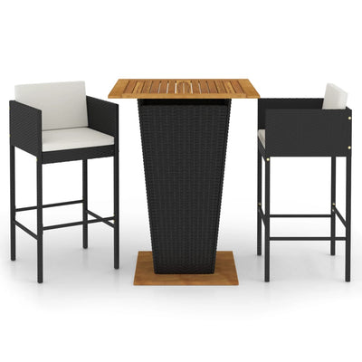 3 Piece Garden Bar Set with Cushions Poly Rattan Black Payday Deals