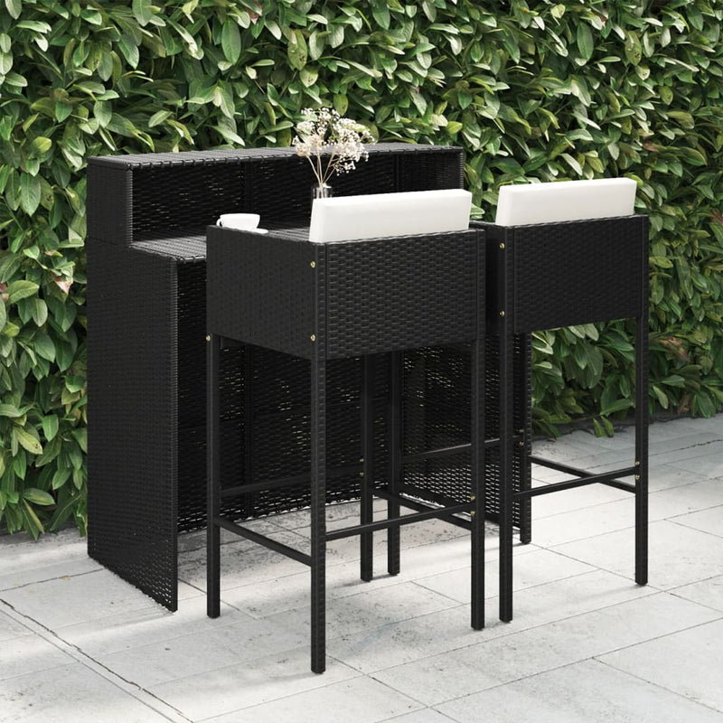 3 Piece Garden Bar Set with Cushions Poly Rattan Black Payday Deals
