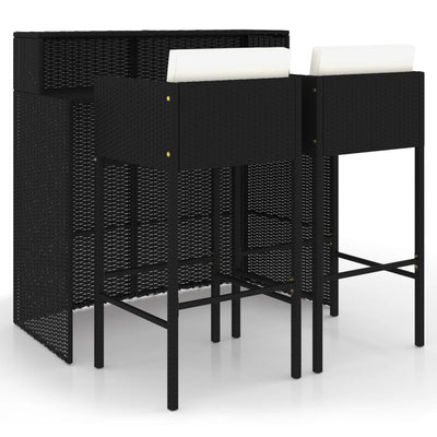 3 Piece Garden Bar Set with Cushions Poly Rattan Black Payday Deals