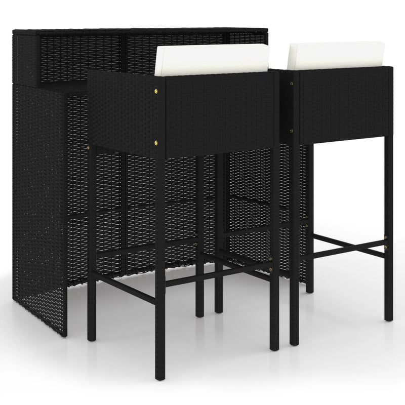 3 Piece Garden Bar Set with Cushions Poly Rattan Black Payday Deals