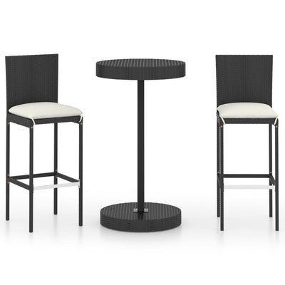 3 Piece Garden Bar Set with Cushions Poly Rattan Black Payday Deals