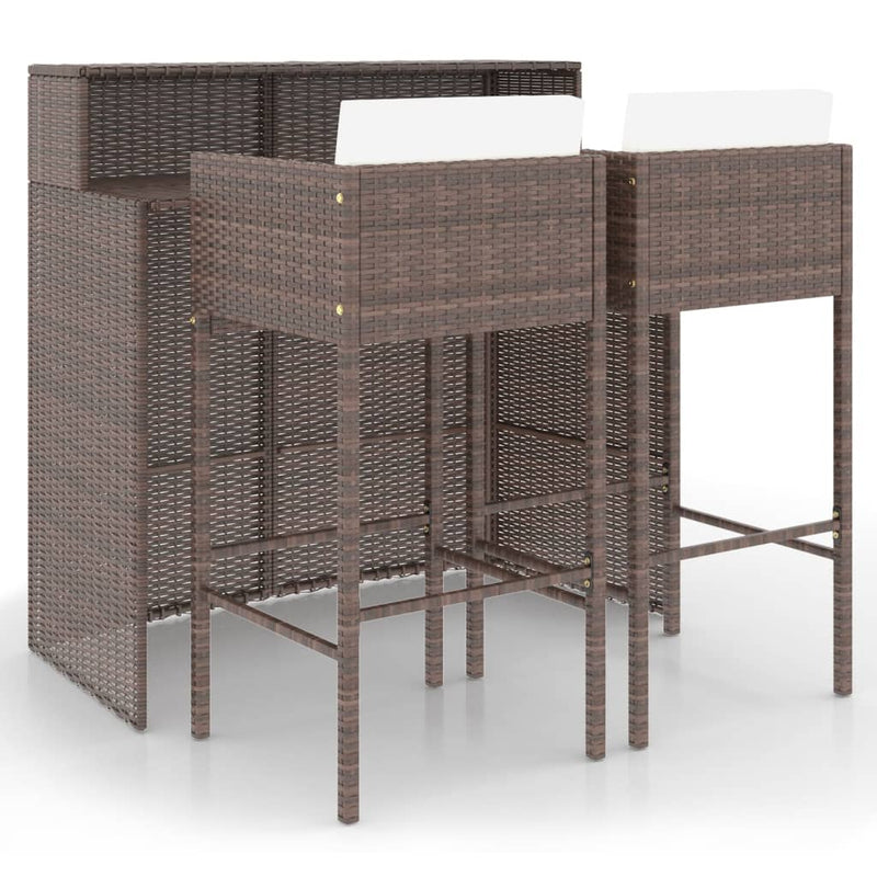 3 Piece Garden Bar Set with Cushions Poly Rattan Brown Payday Deals