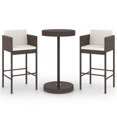 3 Piece Garden Bar Set with Cushions Poly Rattan Brown Payday Deals