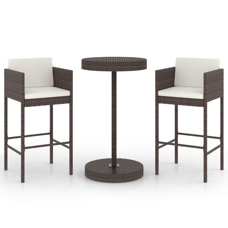3 Piece Garden Bar Set with Cushions Poly Rattan Brown Payday Deals