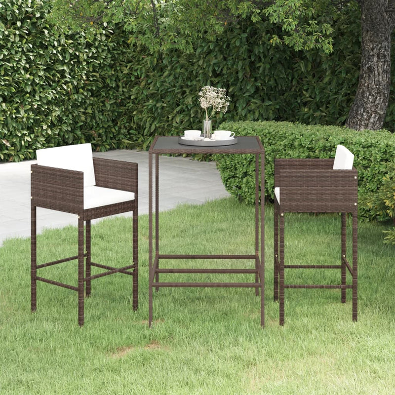 3 Piece Garden Bar Set with Cushions Poly Rattan Brown Payday Deals