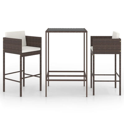 3 Piece Garden Bar Set with Cushions Poly Rattan Brown Payday Deals
