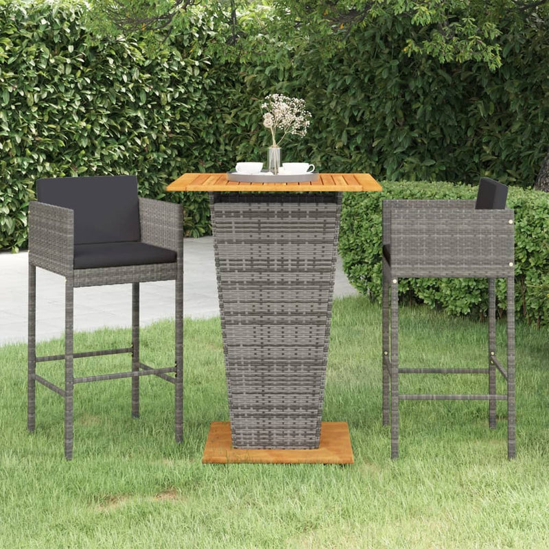 3 Piece Garden Bar Set with Cushions Poly Rattan Grey Payday Deals