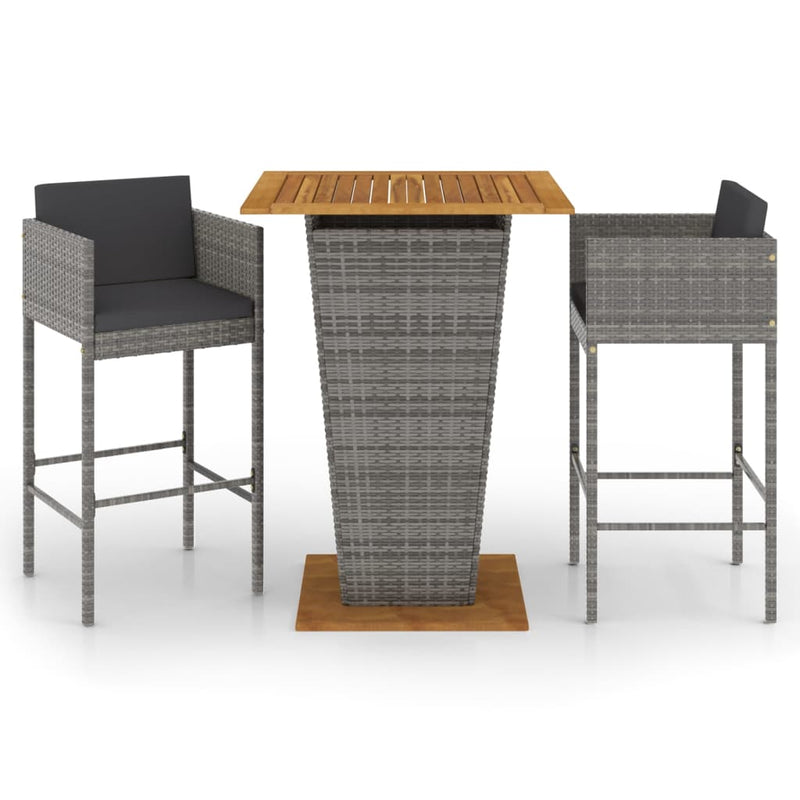 3 Piece Garden Bar Set with Cushions Poly Rattan Grey Payday Deals