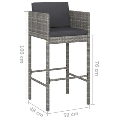 3 Piece Garden Bar Set with Cushions Poly Rattan Grey Payday Deals