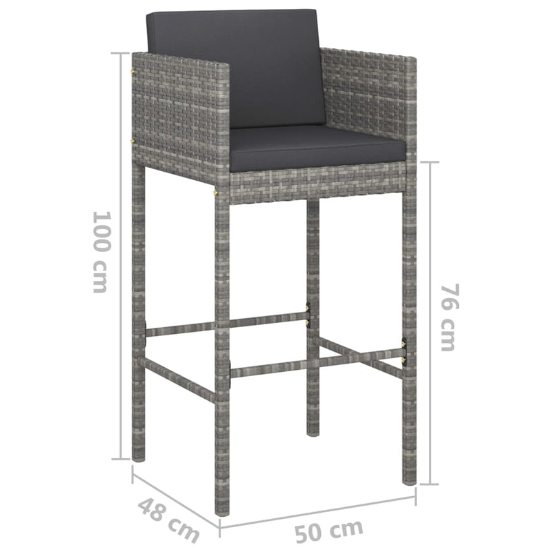 3 Piece Garden Bar Set with Cushions Poly Rattan Grey Payday Deals