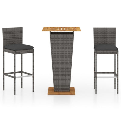 3 Piece Garden Bar Set with Cushions Poly Rattan Grey Payday Deals
