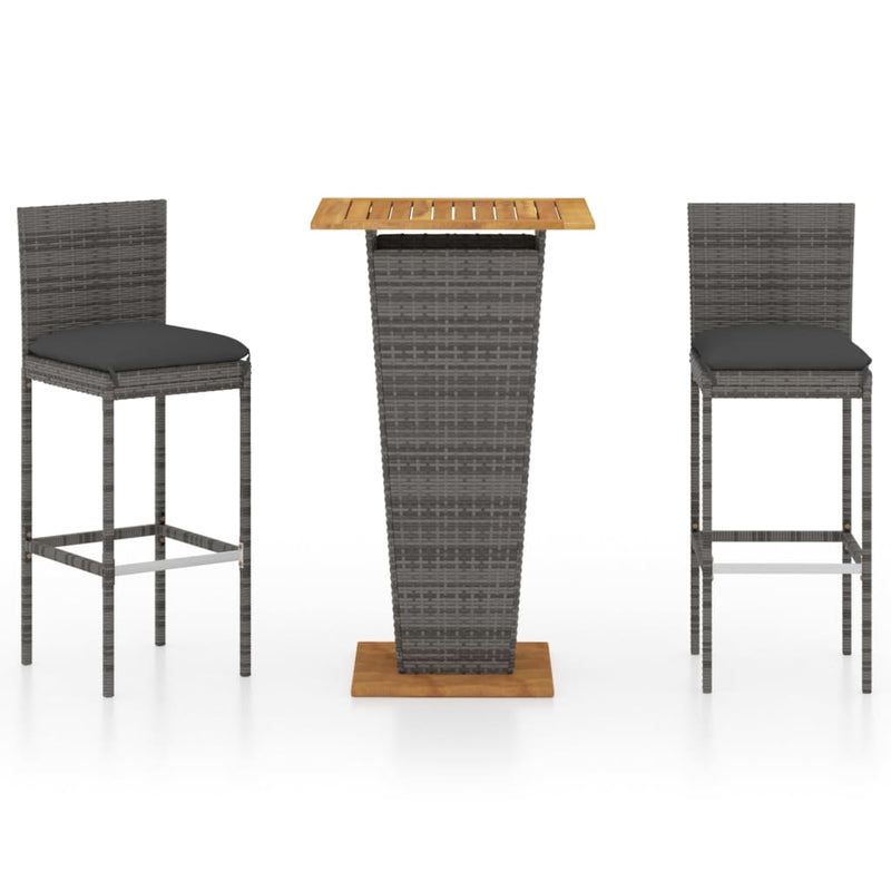 3 Piece Garden Bar Set with Cushions Poly Rattan Grey Payday Deals