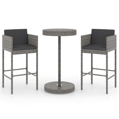 3 Piece Garden Bar Set with Cushions Poly Rattan Grey Payday Deals