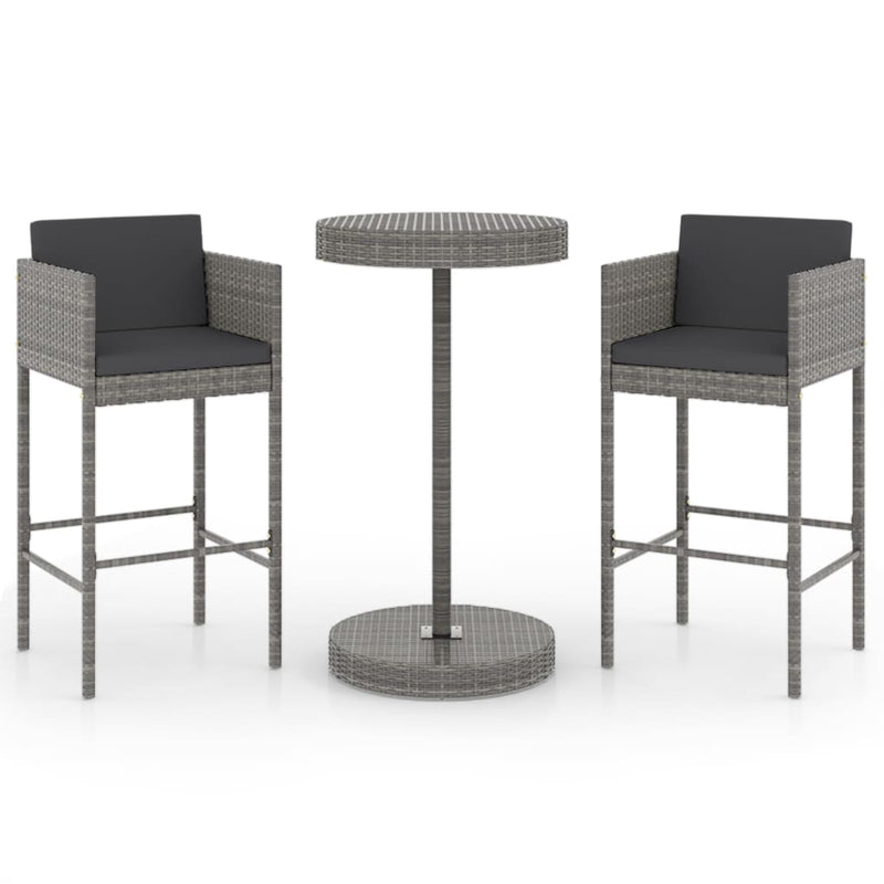 3 Piece Garden Bar Set with Cushions Poly Rattan Grey Payday Deals