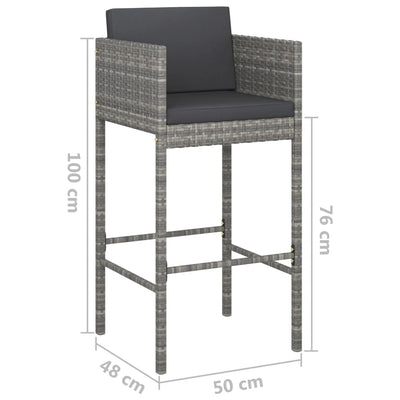 3 Piece Garden Bar Set with Cushions Poly Rattan Grey Payday Deals