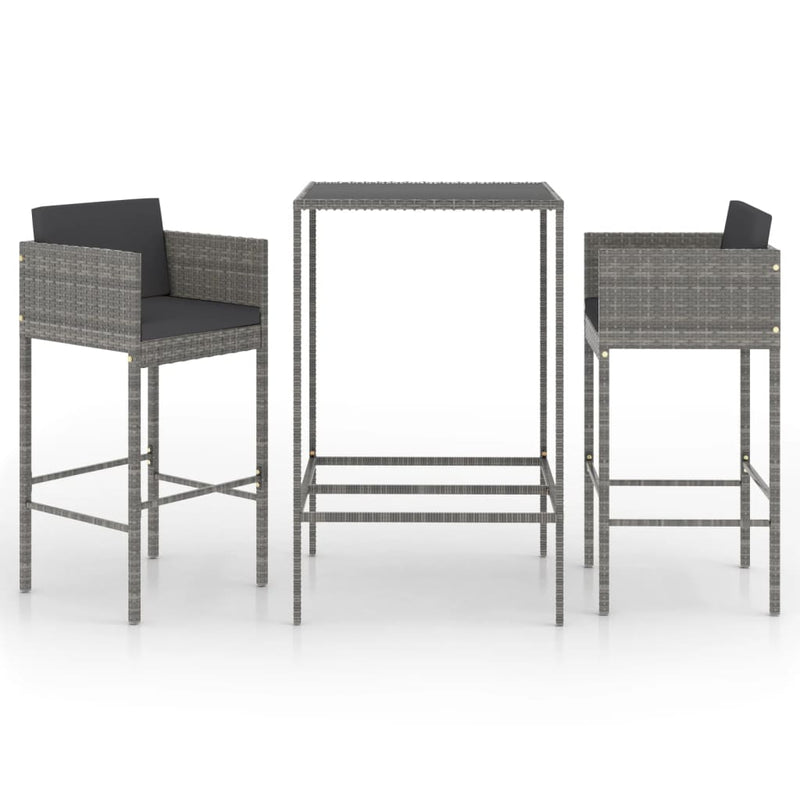 3 Piece Garden Bar Set with Cushions Poly Rattan Grey Payday Deals