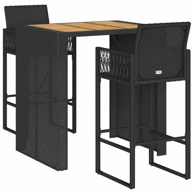 3 Piece Garden Bar Set without Cushions Black Poly Rattan Acacia Payday Deals