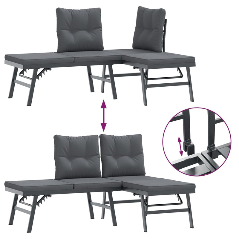 3 Piece Garden Bench Set with Cushions Black Powder-coated Steel Payday Deals