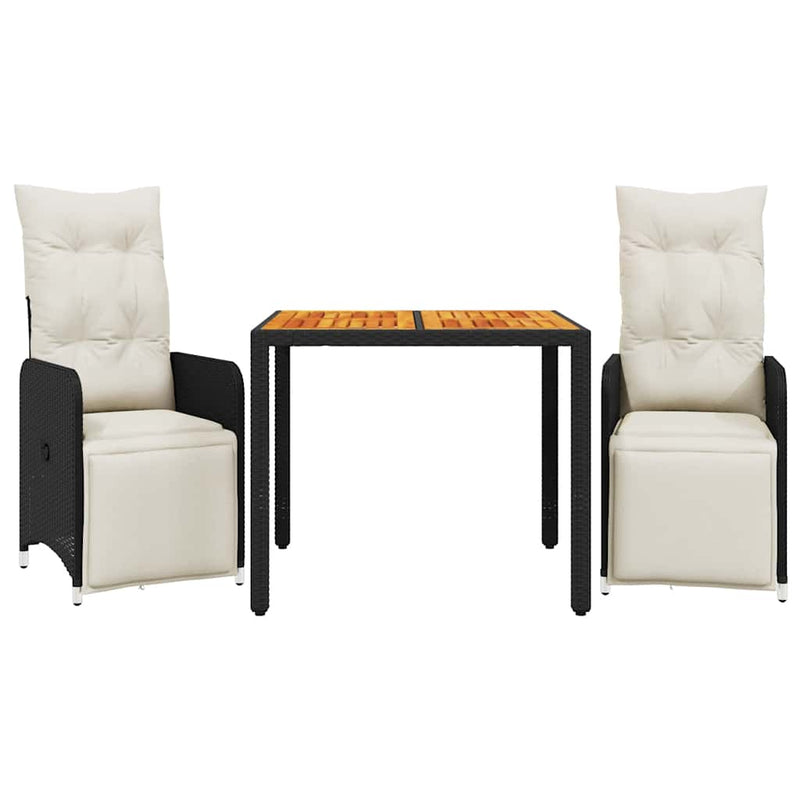 3 Piece Garden Bistro Set with Cushions Black Poly Rattan Payday Deals