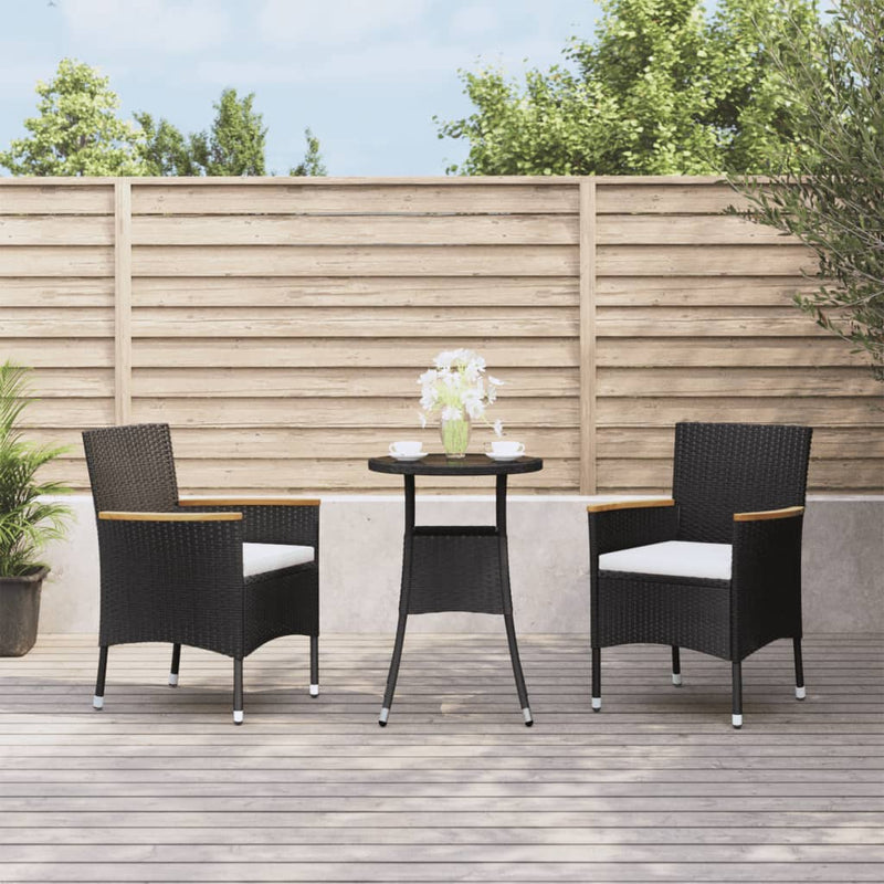 3 Piece Garden Bistro Set with Cushions Black Poly Rattan Payday Deals