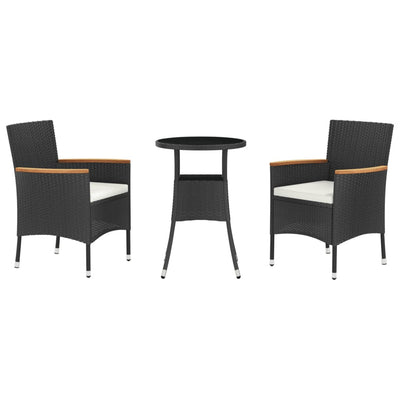 3 Piece Garden Bistro Set with Cushions Black Poly Rattan Payday Deals