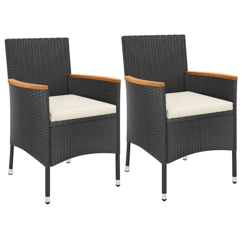 3 Piece Garden Bistro Set with Cushions Black Poly Rattan Payday Deals