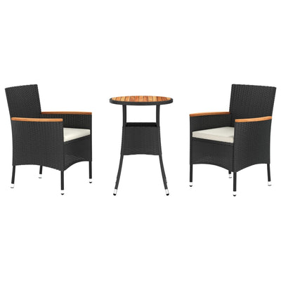 3 Piece Garden Bistro Set with Cushions Black Poly Rattan Payday Deals