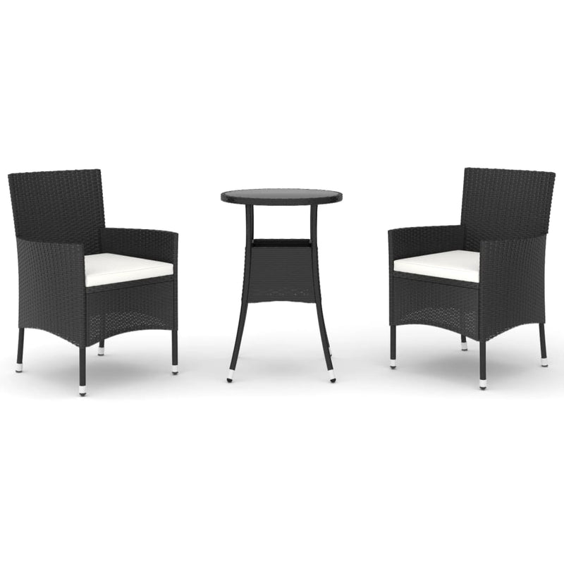 3 Piece Garden Bistro Set with Cushions Black Poly Rattan Payday Deals