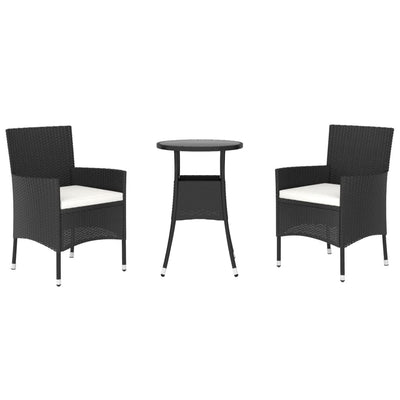 3 Piece Garden Bistro Set with Cushions Black Poly Rattan Payday Deals