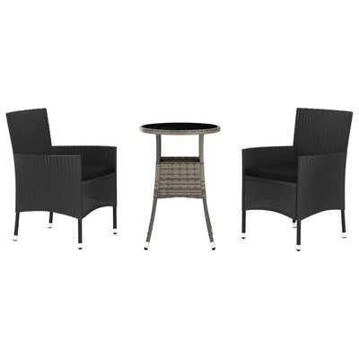 3 Piece Garden Bistro Set with Cushions Black Poly Rattan Payday Deals
