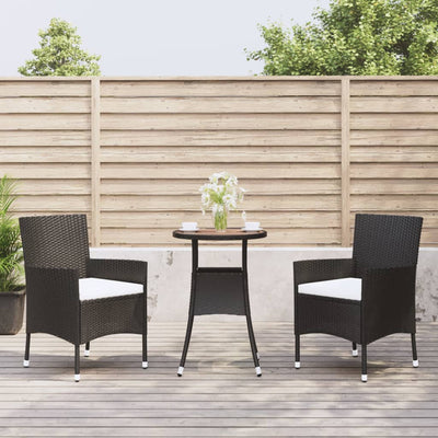 3 Piece Garden Bistro Set with Cushions Black Poly Rattan Payday Deals
