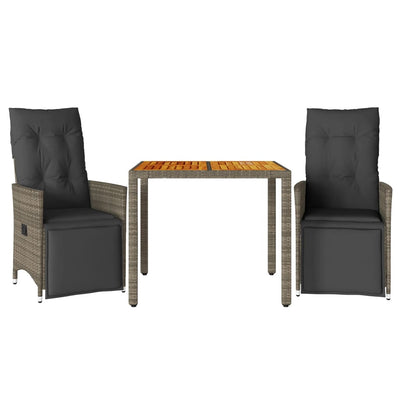 3 Piece Garden Bistro Set with Cushions Grey Poly Rattan Payday Deals