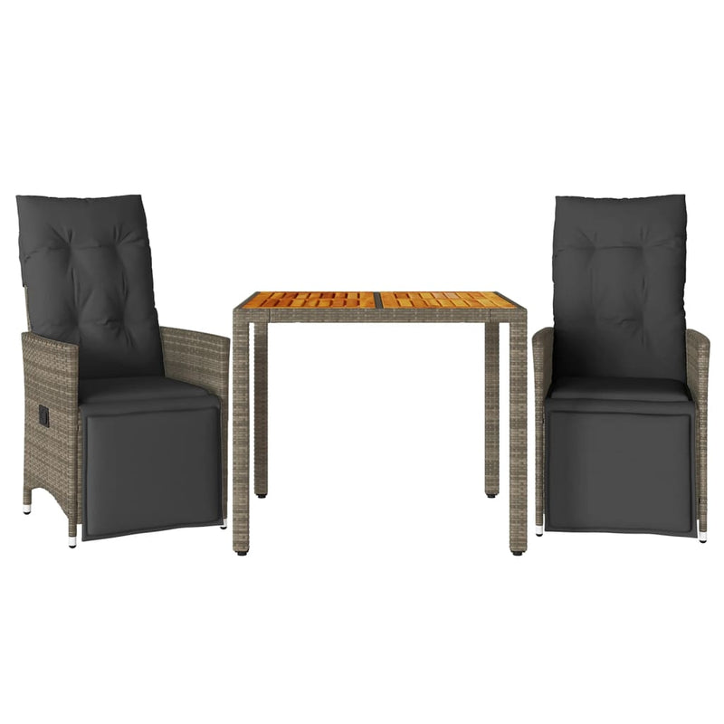 3 Piece Garden Bistro Set with Cushions Grey Poly Rattan Payday Deals