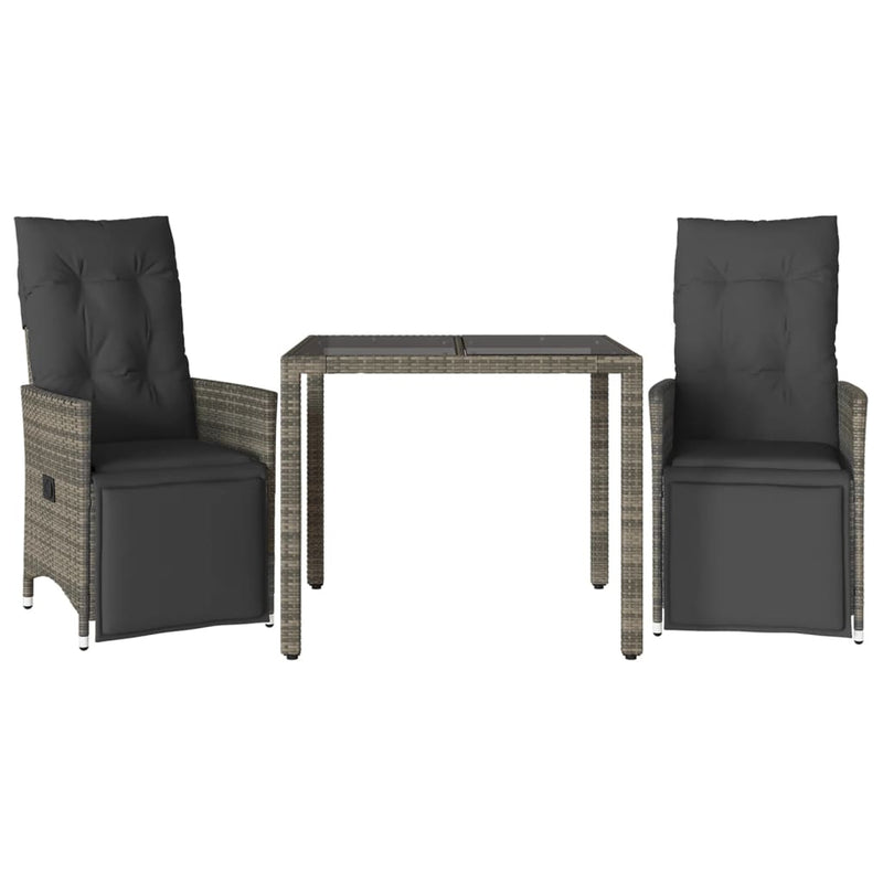 3 Piece Garden Bistro Set with Cushions Grey Poly Rattan Payday Deals