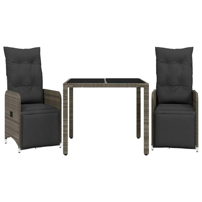 3 Piece Garden Bistro Set with Cushions Grey Poly Rattan Payday Deals