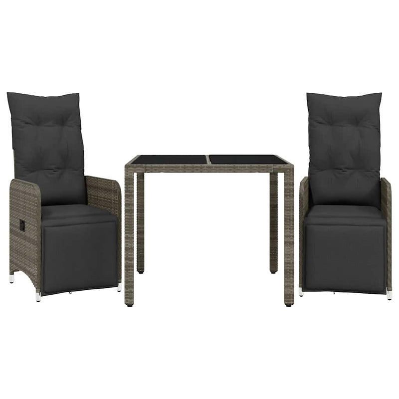 3 Piece Garden Bistro Set with Cushions Grey Poly Rattan Payday Deals