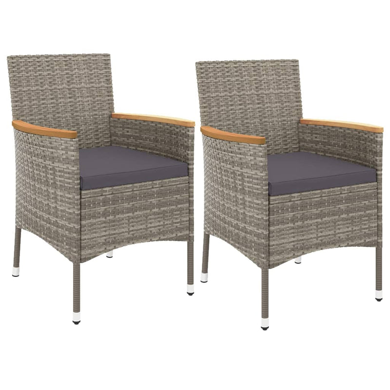 3 Piece Garden Bistro Set with Cushions Grey Poly Rattan Payday Deals