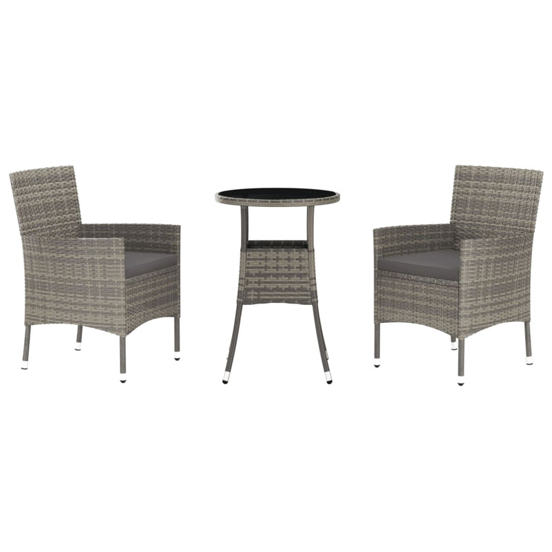 3 Piece Garden Bistro Set with Cushions Grey Poly Rattan Payday Deals