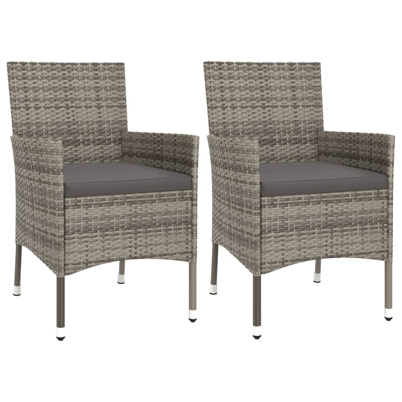 3 Piece Garden Bistro Set with Cushions Grey Poly Rattan Payday Deals