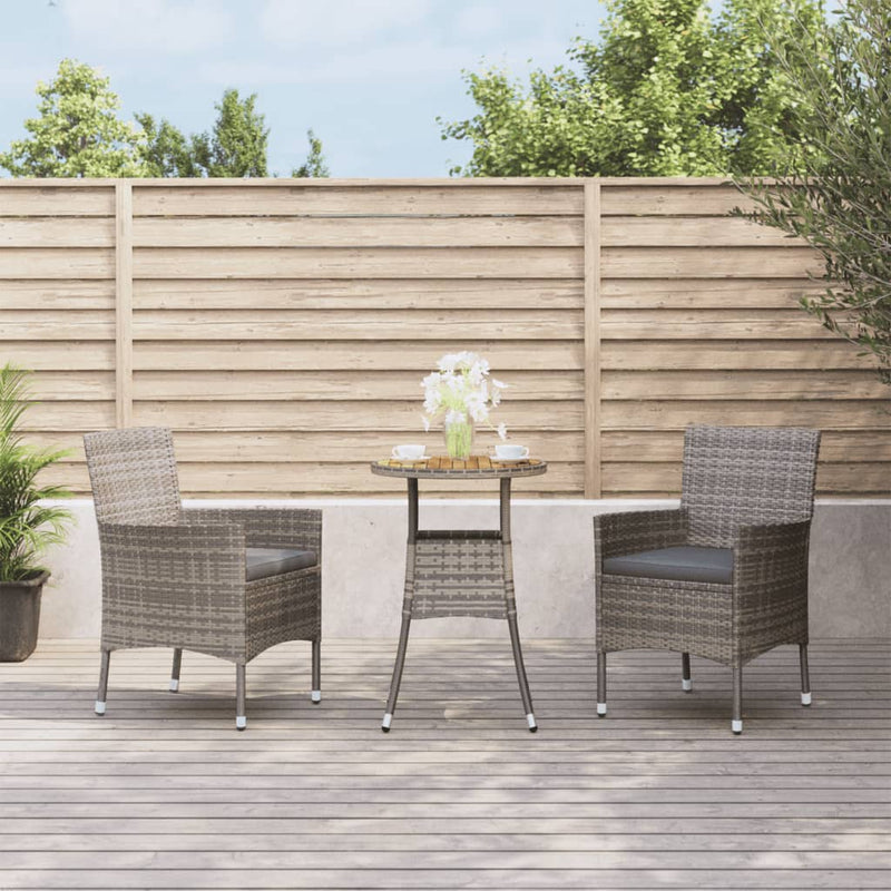 3 Piece Garden Bistro Set with Cushions Grey Poly Rattan Payday Deals