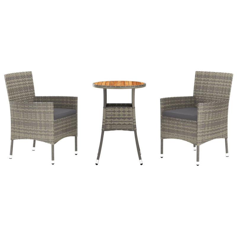 3 Piece Garden Bistro Set with Cushions Grey Poly Rattan Payday Deals