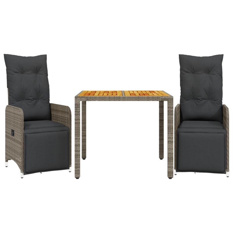 3 Piece Garden Bistro Set with Cushions Grey Poly Rattan Payday Deals