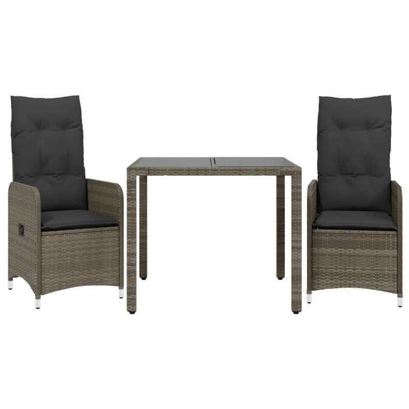 3 Piece Garden Bistro Set with Cushions Grey Poly Rattan Payday Deals