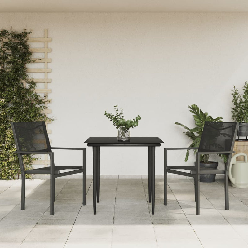 3 Piece Garden Dining Set Black Steel and Textilene Payday Deals