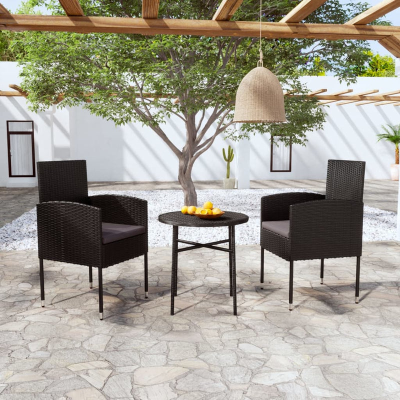 3 Piece Garden Dining Set Poly Rattan Black Payday Deals