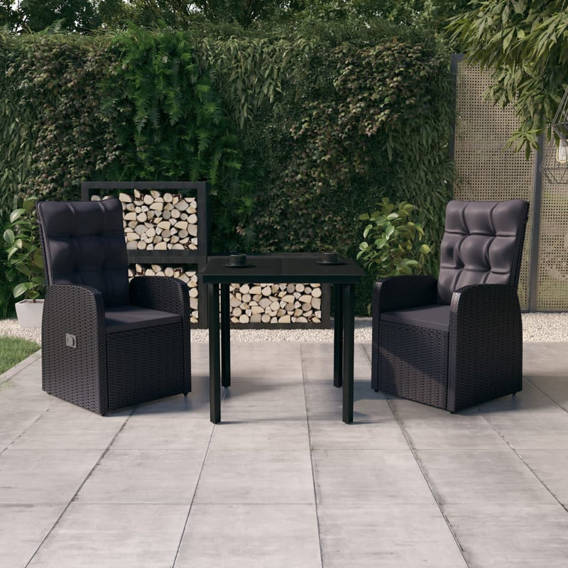 3 Piece Garden Dining Set with Cushions Black Payday Deals