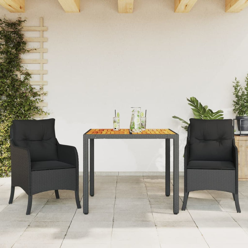 3 Piece Garden Dining Set with Cushions Black Poly Rattan Payday Deals