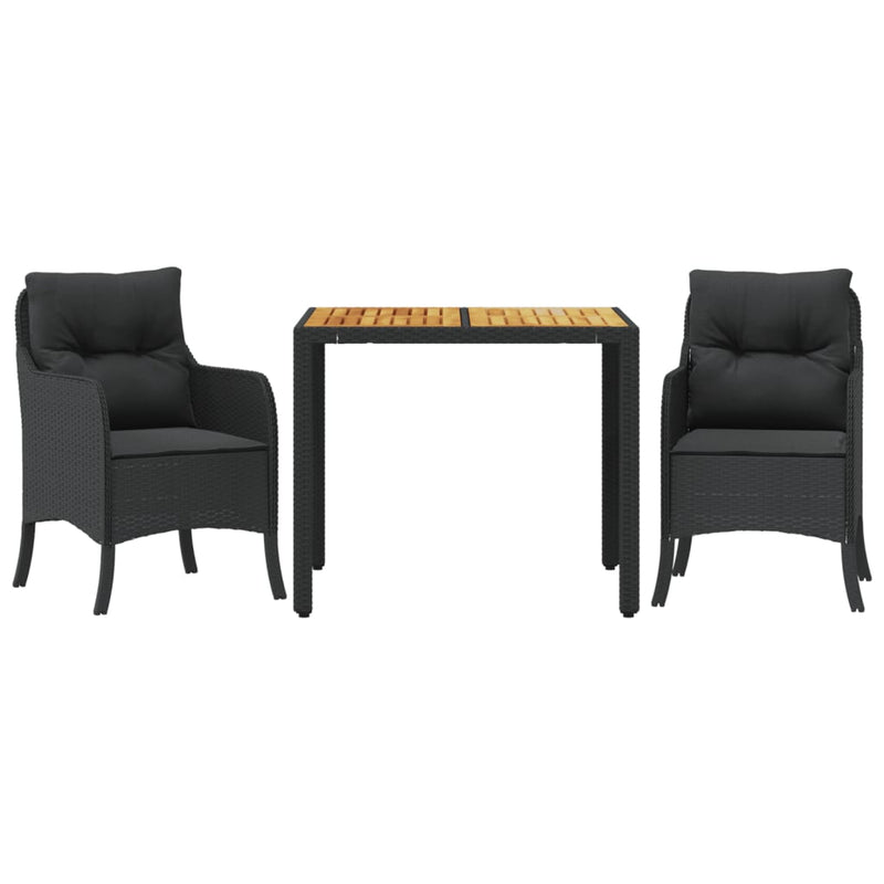 3 Piece Garden Dining Set with Cushions Black Poly Rattan Payday Deals